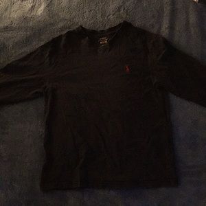 Medium (10-12) Polo Black Long Sleeve with Red Logo
